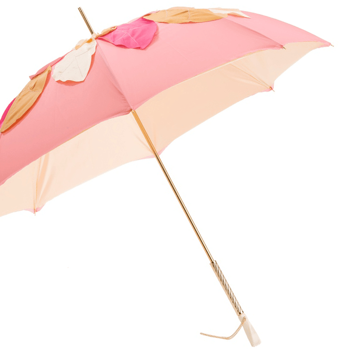 Pink Double Cloth Leaves Print Umbrella for Women