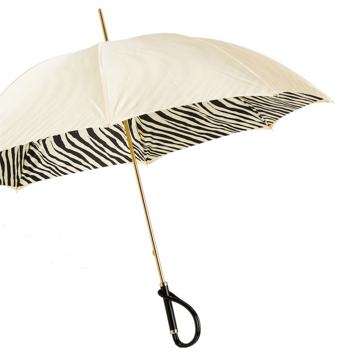 reversible ivory umbrella with zebra print interior - designer double cloth