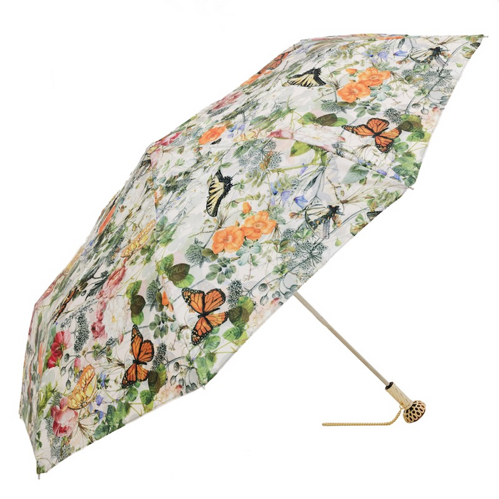 Butterfly Print Jewel Brass Elegant Folding Umbrella