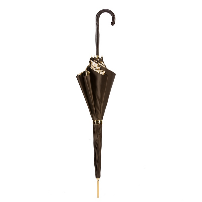 tiger stripe brown umbrella with leather handle