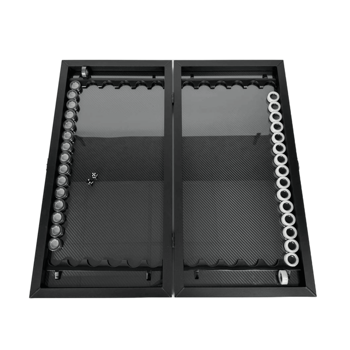 Carbon Backgammon 60x30 cm, Stylish Backgammon Set, Metal Backammon Board