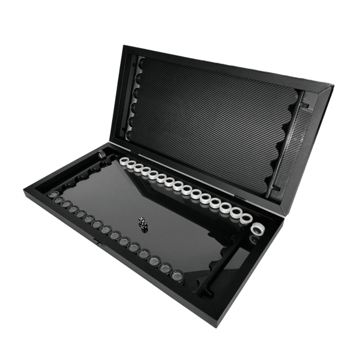 Carbon Backgammon 60x30 cm, Stylish Backgammon Set, Metal Backammon Board