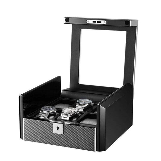 Carbon Fiber Black Watch Box with Lock and 6 Slots