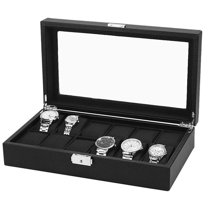 Carbon Fiber Watch Box with 12 Slots with Display Window