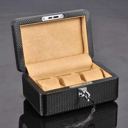 Carbon Fiber Watch Box with Lock, Holder for 3 Watches