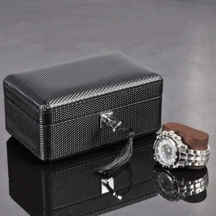 Carbon Fiber Watch Box with Lock, Holder for 3 Watches