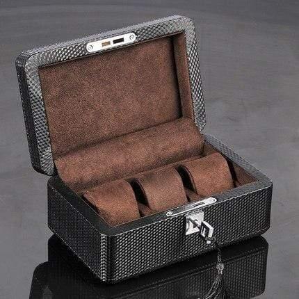 Carbon Fiber Watch Box with Lock, Holder for 3 Watches