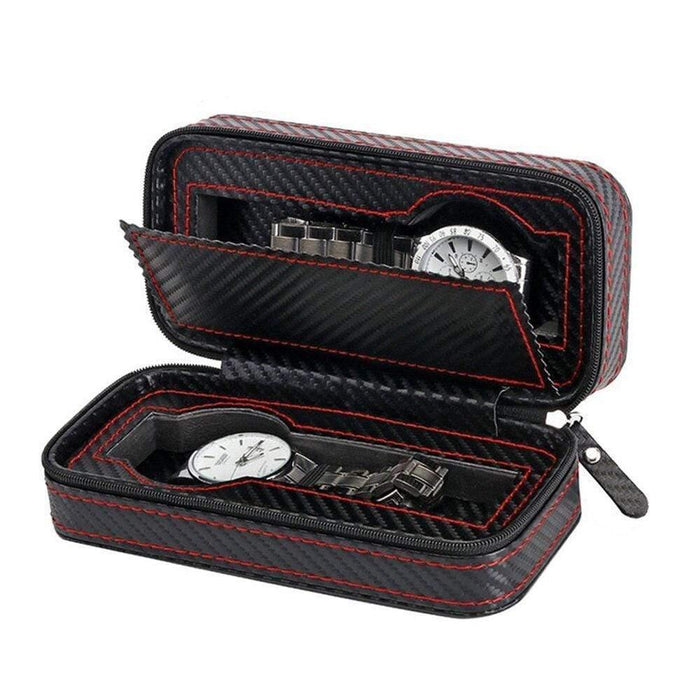 Carbon Fiber Watch Case with 2 Slots, Secure Storage Solution