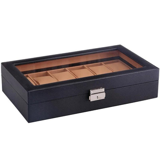 Stylish Storage Carbon Fiber Watch Box with 12 Slots