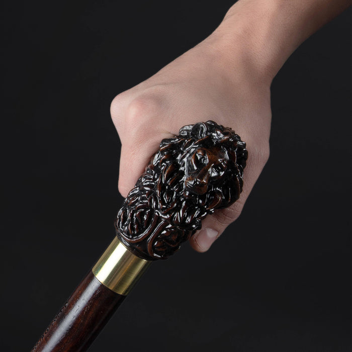 Carved Lion Head Walking Cane, Unusual Crazy Stick