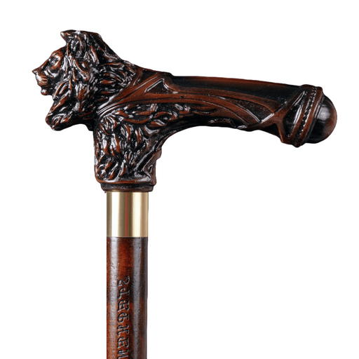 Carved lion head walking cane