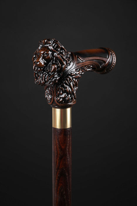 Carved Lion Head Walking Cane, Unusual Crazy Stick