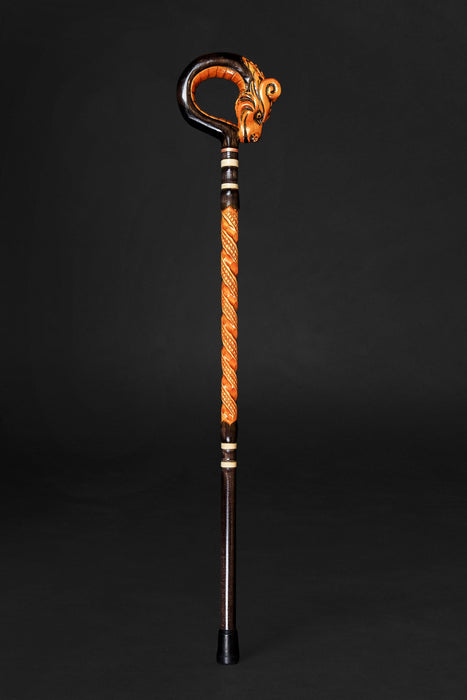 Carved Red Dragon Chinese Head Walking Stick, Design Cane