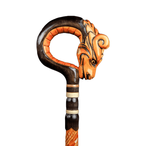 Carved red dragon Chinese head walking stick