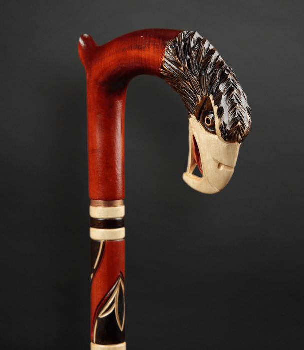 Hand-carved American eagle walking stick