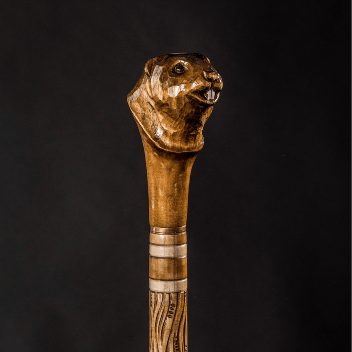 Hand-carved beaver walking cane
