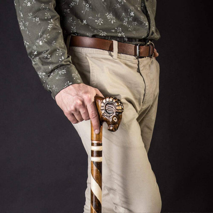 Stylish Ram Walking Cane Hand Carved - Art Aid