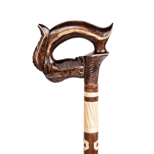 Carved walking sticks with horse motif