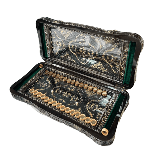 Carved Wooden Backgammon Set With Glass Board Inside 50×23×7 cm - Artynov | Unique Handmade Accessories