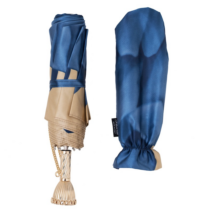 Blue Dahlia Brass Designer Folding Umbrella Women