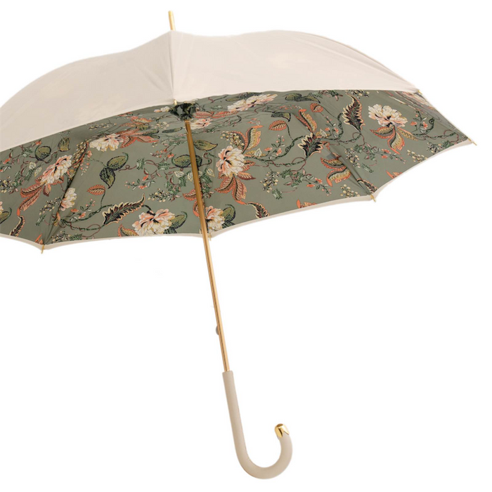 Lux Printed Leather Handle Classic Ivory Umbrella - Artynov | Unique Handmade Accessories