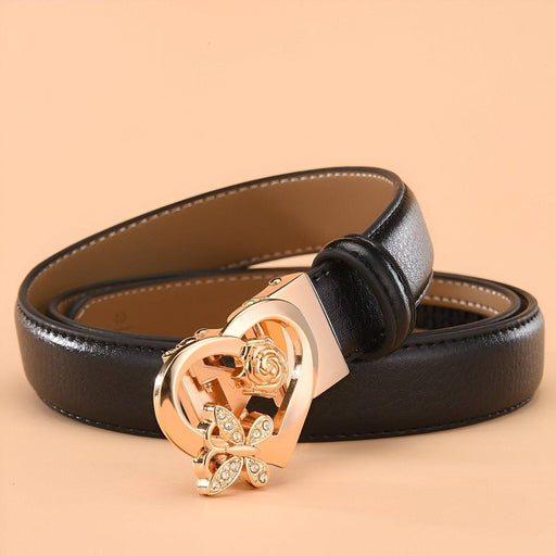 Leather Belt With Heart and Butterfly Buckle, Adela Model