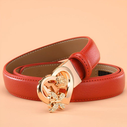 Leather Belt With Heart and Butterfly Buckle, Adela Model