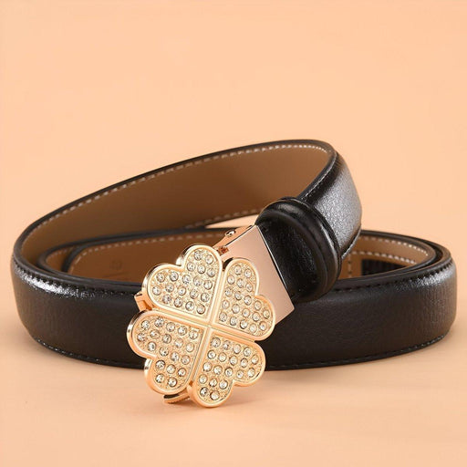 Leather Belt With Rhinestone Clover Buckle, Selina Model