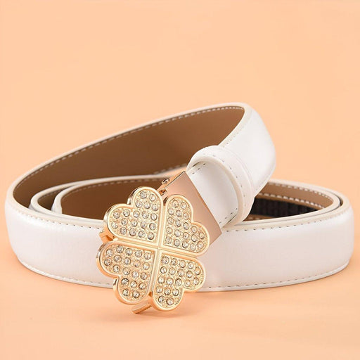 Leather Belt With Rhinestone Clover Buckle, Selina Model