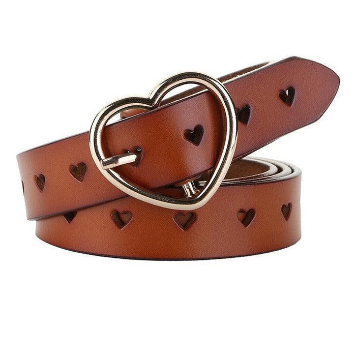 Openwork Leather Belt With Heart Buckle For Women, Olivia Model