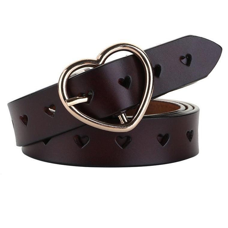 Openwork Leather Belt With Heart Buckle For Women, Olivia Model