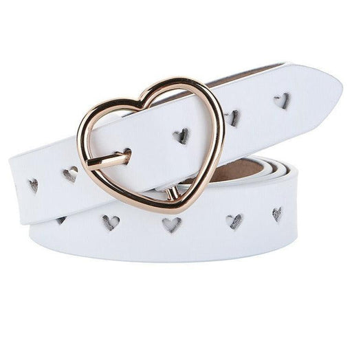 Openwork Leather Belt With Heart Buckle For Women, Olivia Model