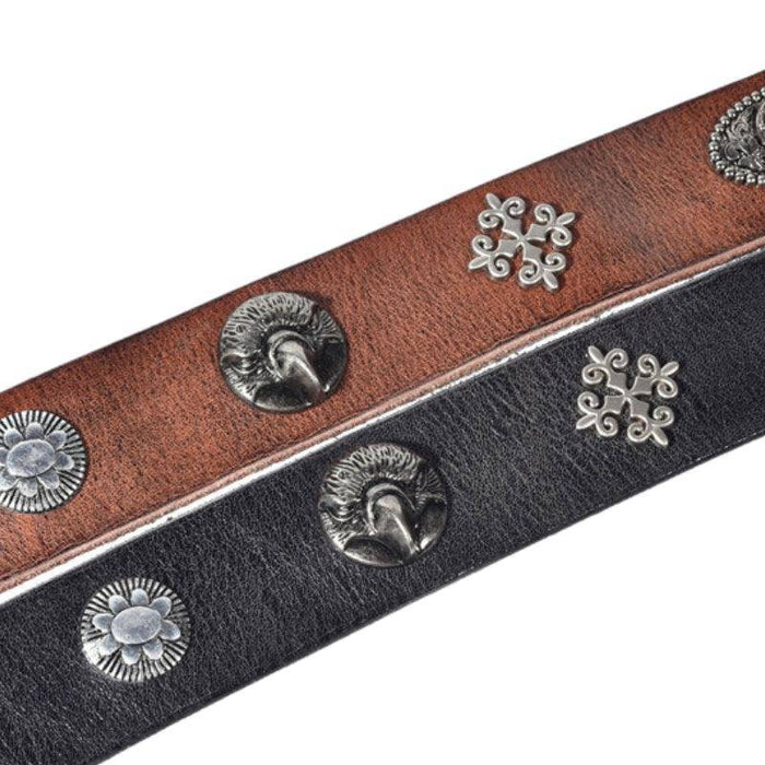 Studded Belt For Men In Aged Leather and Decorations, Mauli Model