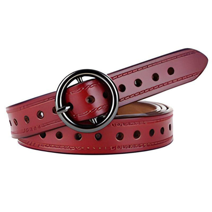 Women's Openwork Leather Belt With Vintage Round Buckle, Alice Model