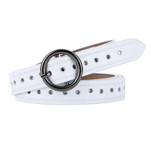 Women's Openwork Leather Belt With Vintage Round Buckle, Alice Model