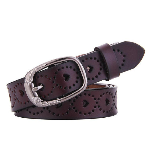 Openwork Leather Belt For Women With Heart Patterns, Talma Model