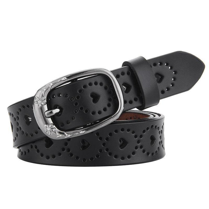 Openwork Leather Belt For Women With Heart Patterns, Talma Model