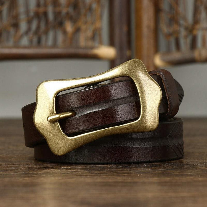 Leather Belt With Feather Pattern, For Women, Radhika Model