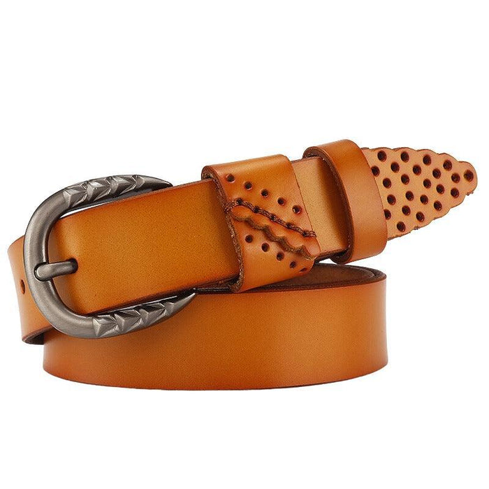 Leather Belt With Openwork Details For Women, Dina Model