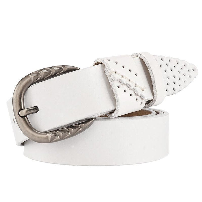 Leather Belt With Openwork Details For Women, Dina Model