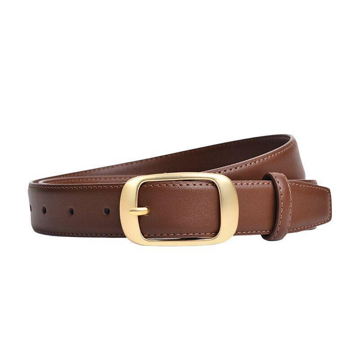 Smooth Leather Belt With Gold Buckle For Women, Esther Model