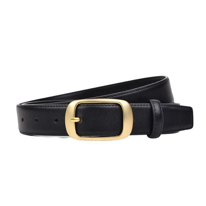 Smooth Leather Belt With Gold Buckle For Women, Esther Model