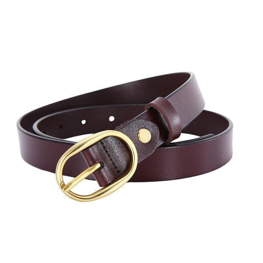 Smooth Leather Belt With Gold Oval Buckle For Women, Fiona Model