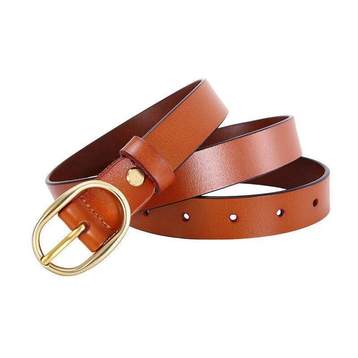 Smooth Leather Belt With Gold Oval Buckle For Women, Fiona Model