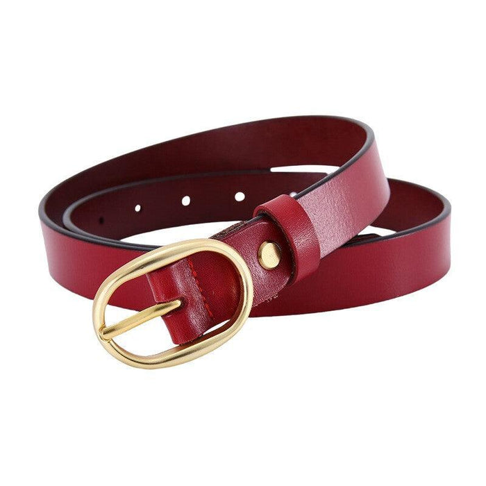 Smooth Leather Belt With Gold Oval Buckle For Women, Fiona Model