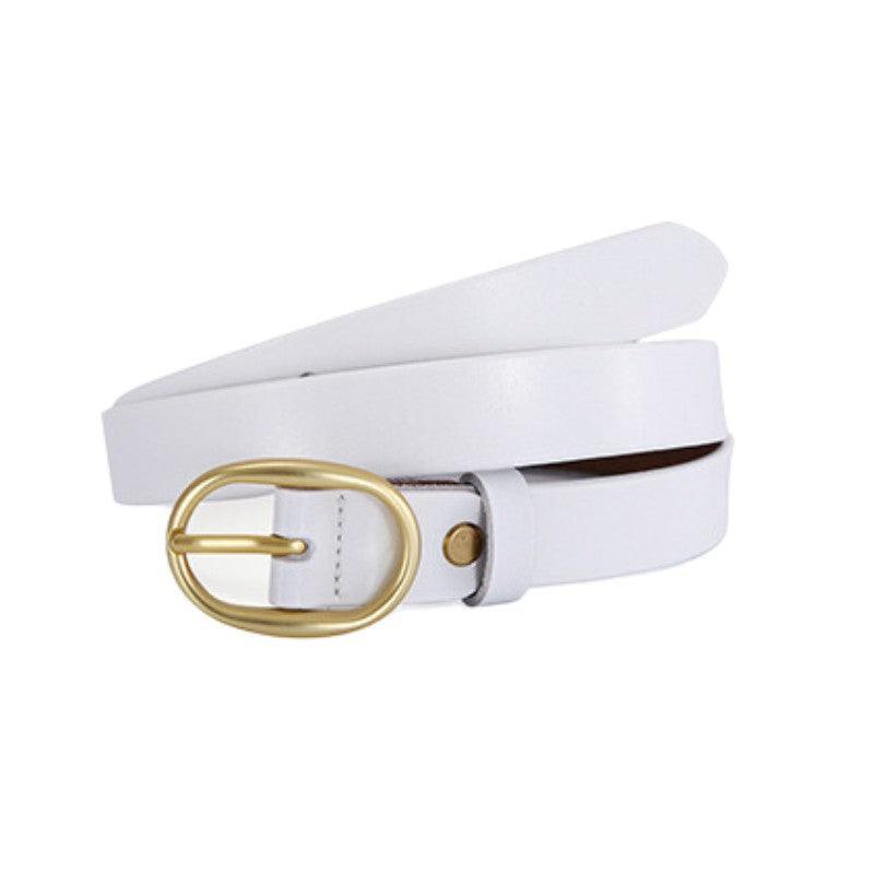 Smooth Leather Belt With Gold Oval Buckle For Women, Fiona Model display picture 2