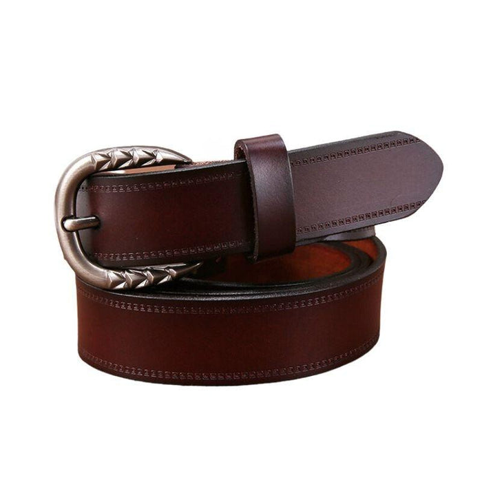 Smooth Leather Belt For Women With Geometric Pattern Buckle, Gaby Model