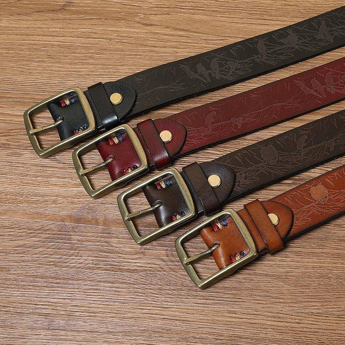 Men's leather belts with brass buckles