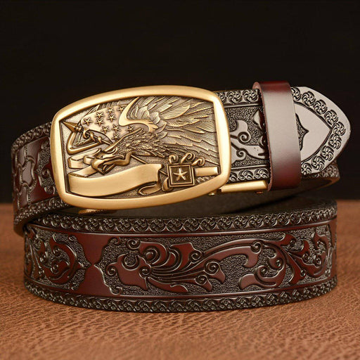 Men's leather belts with embossed design