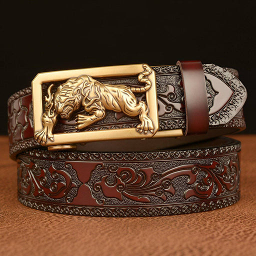 Men's leather belts with gold buckle